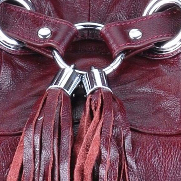 Leather Red Wine Grommeted Handbag - NEW - Picture 3 of 14